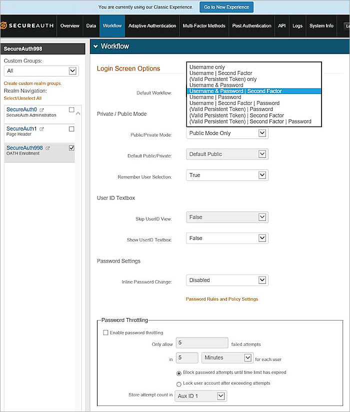 Screenshot of the SecureAuth Workflow dialog box